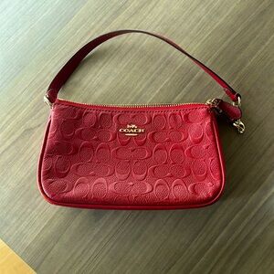 Red Coach Handbag Signature Jacquard Print